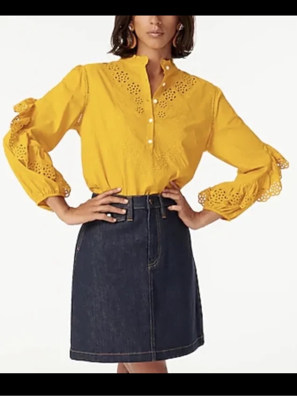 J. Crew Yellow Eyelet Ruffle Button-Up Blouse